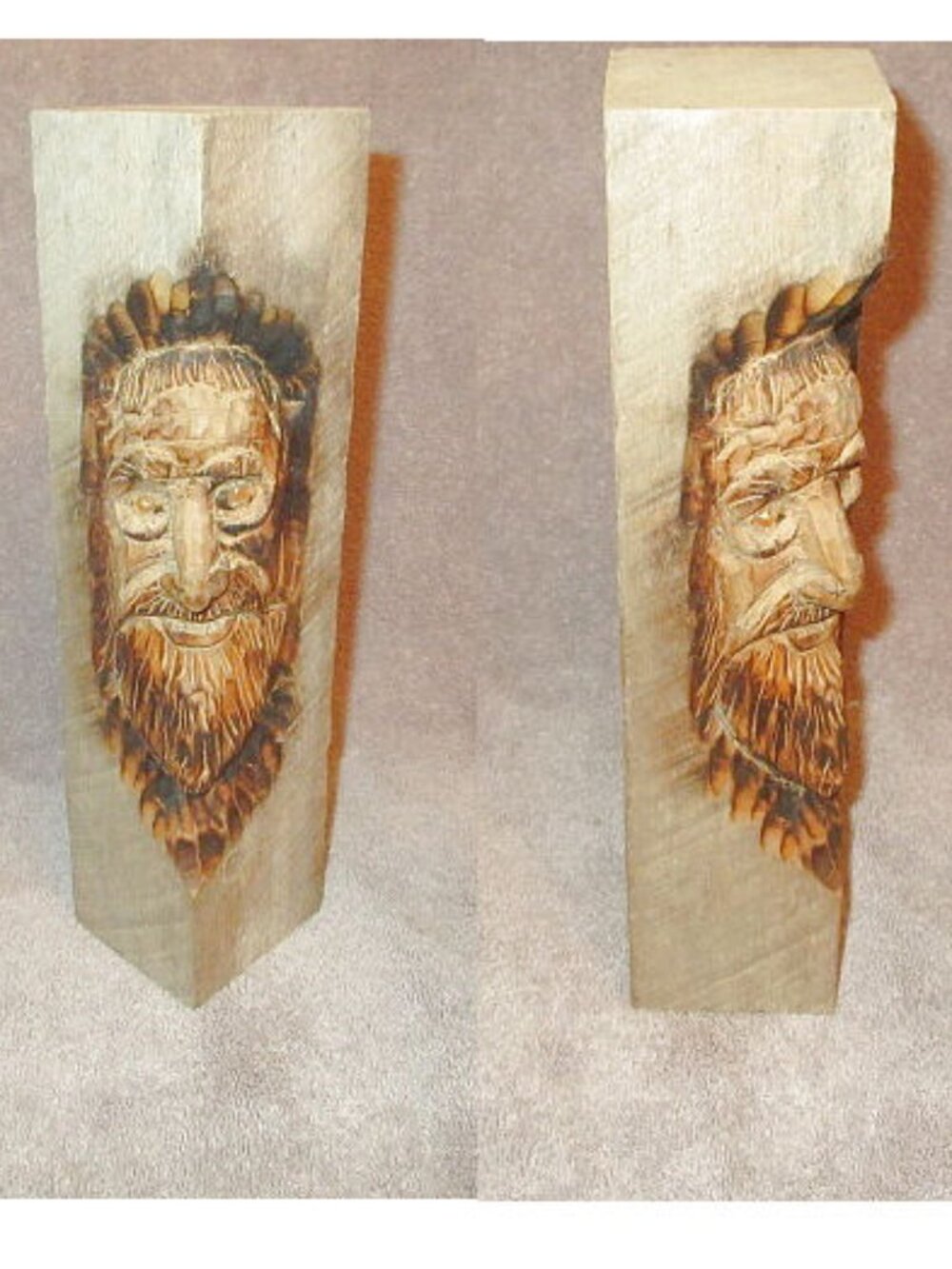 Charred Wood Tree Spirit Carving Old West Mountain Man Head Sculpture Gnome Sign